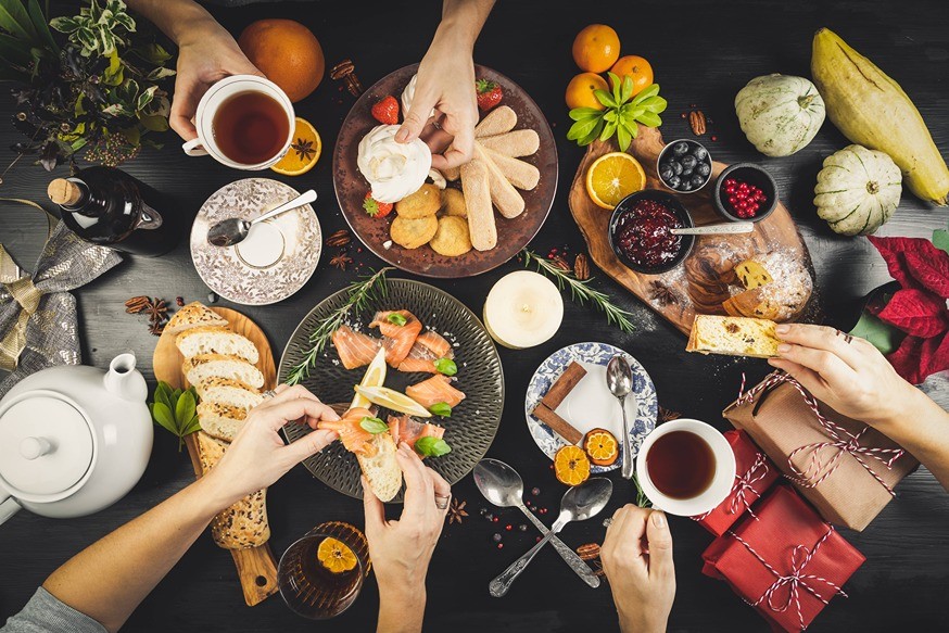 A lot of food on a table.